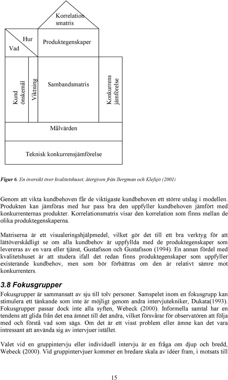 Produkten kan jämföras med hur pass bra den uppfyller kundbehoven jämfört med konkurrenternas produkter. Korrelationsmatris visar den korrelation som finns mellan de olika produktegenskaperna.