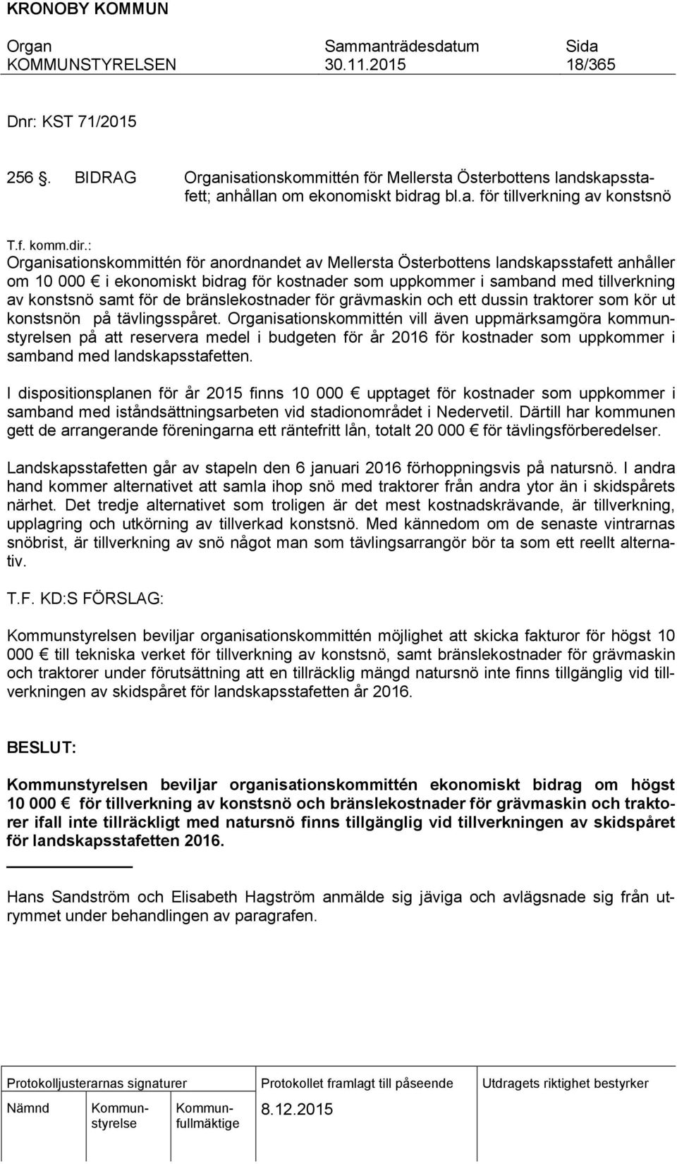 bränslekostnader för grävmaskin och ett dussin traktorer som kör ut konstsnön på tävlingsspåret.