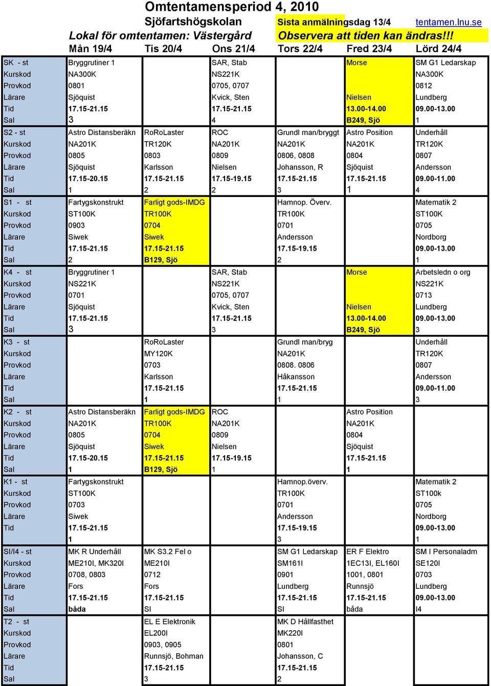 Lundberg 17.15-21.15 13.00-14.00 09.00-13.