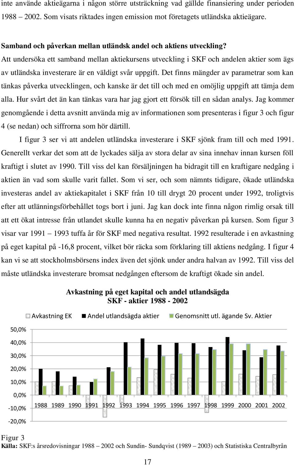 Att undersöka ett samband mellan aktiekursens utveckling i SKF och andelen aktier som ägs av utländska investerare är en väldigt svår uppgift.