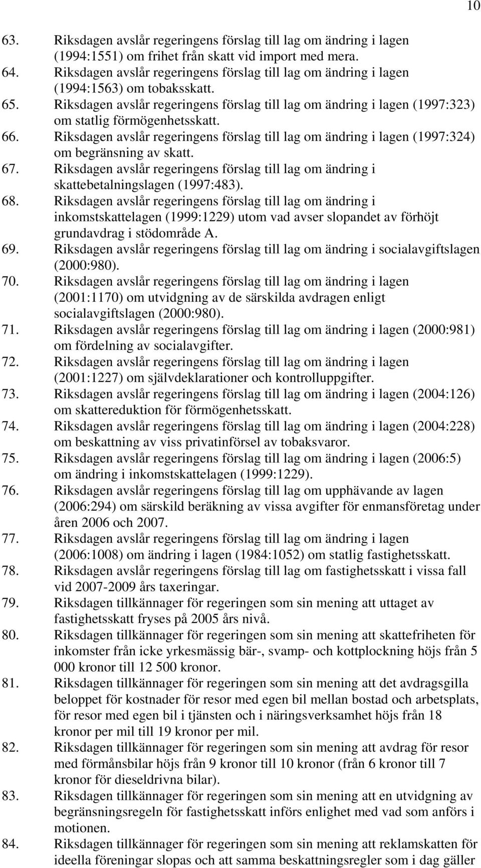 Riksdagen avslår regeringens förslag till lag om ändring i lagen (1997:323) om statlig förmögenhetsskatt. 66.