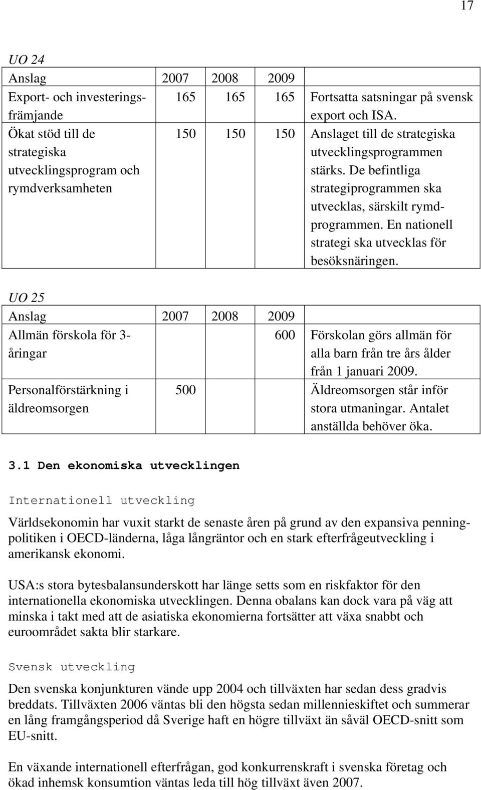 De befintliga strategiprogrammen ska utvecklas, särskilt rymdprogrammen. En nationell strategi ska utvecklas för besöksnäringen.