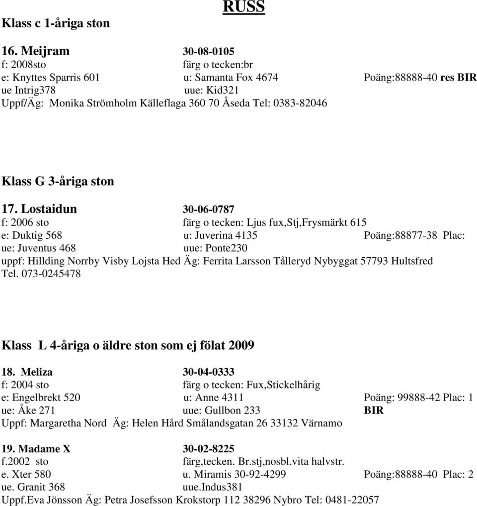 0383-82046 Klass G 3-åriga ston 17.