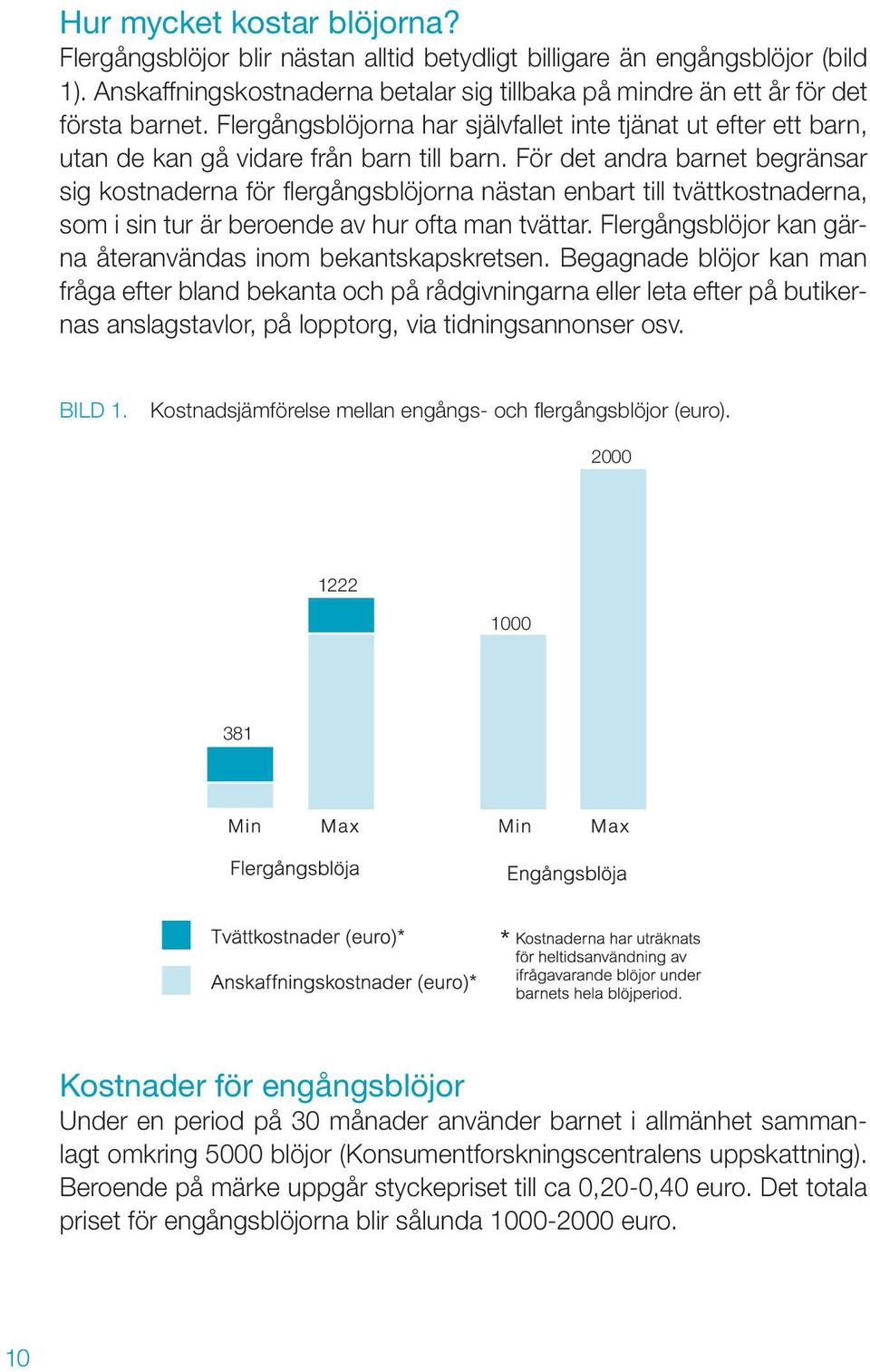 För det andra barnet begränsar sig kostnaderna för fl ergångsblöjorna nästan enbart till tvättkostnaderna, som i sin tur är beroende av hur ofta man tvättar.