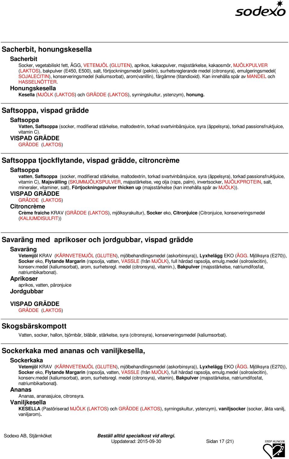 Kan innehålla spår av MANDEL och HASSELNÖTTER. Honungskesella Kesella (MJÖLK (LAKTOS) och, syrningskultur, ystenzym), honung.