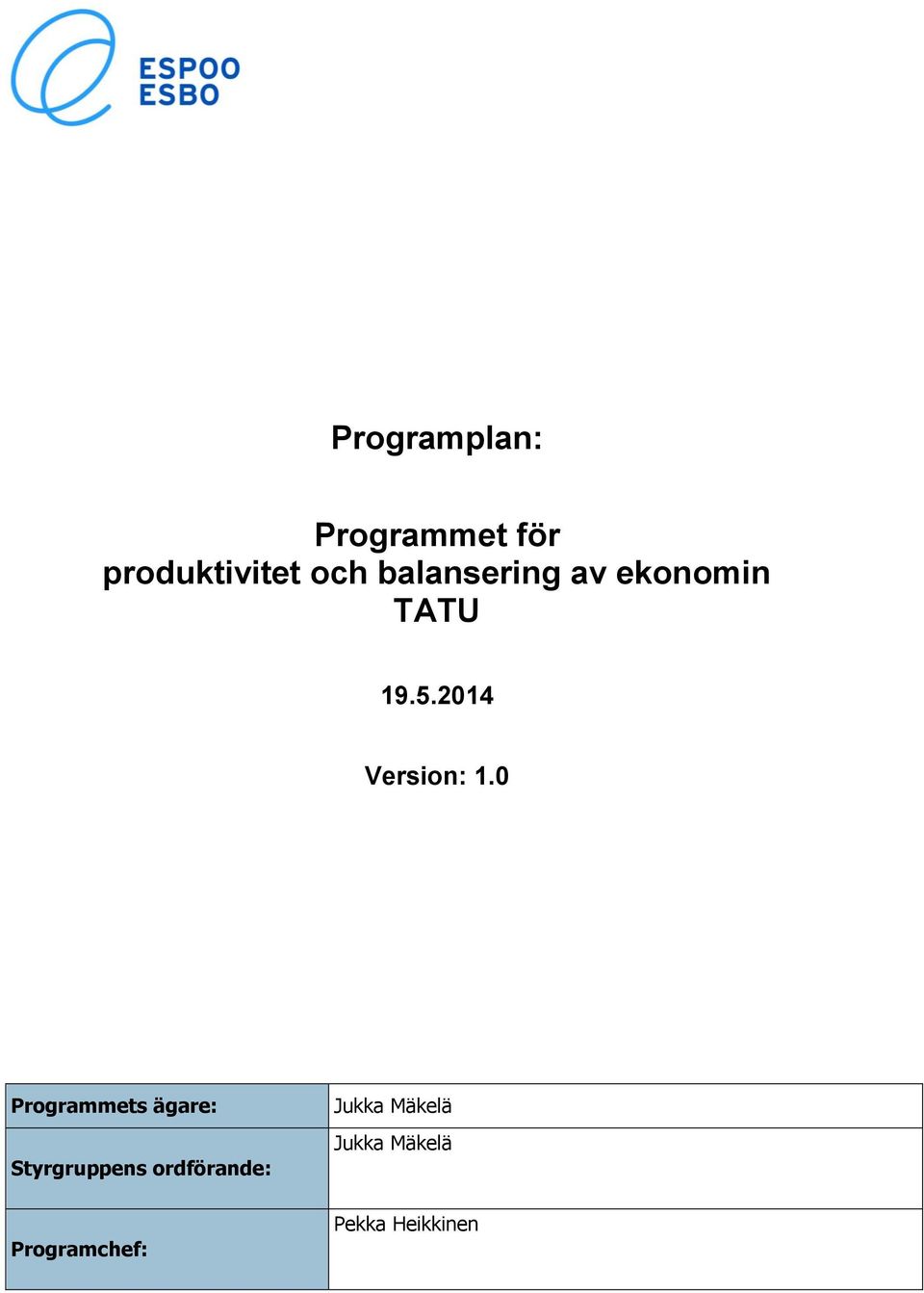 0 Programmets ägare: Styrgruppens ordförande: