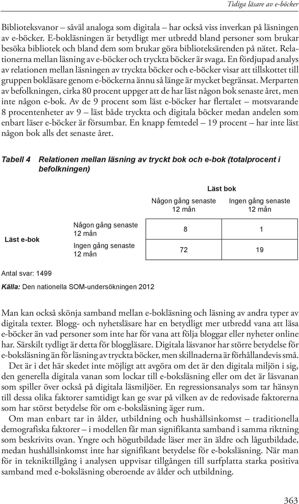 Relationerna mellan läsning av e-böcker och tryckta böcker är svaga.