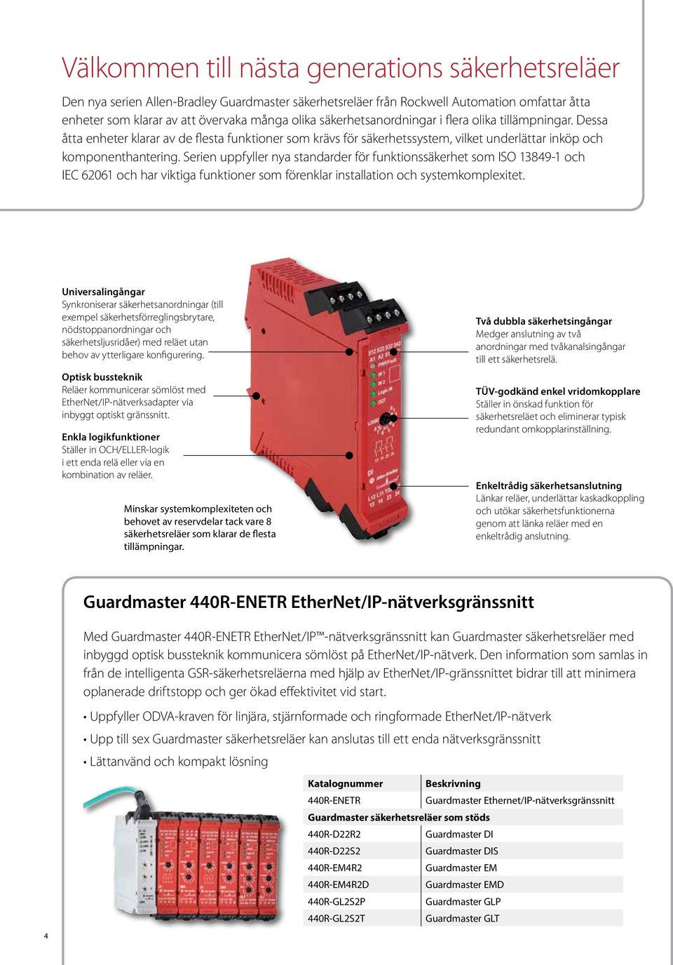 Serien uppfyller nya standarder för funktionssäkerhet som ISO 13849-1 och IEC 62061 och har viktiga funktioner som förenklar installation och systemkomplexitet.