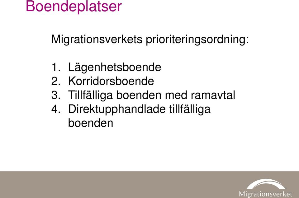 Lägenhetsboende 2. Korridorsboende 3.