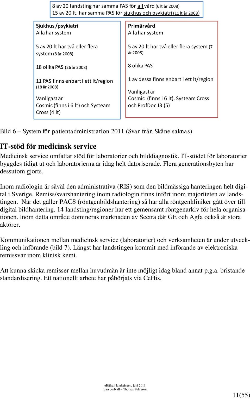 år 28) Vanligast är Cosmic (finns i 6 lt) och Systeam Cross (4 lt) Primärvård Alla har system 5 av 2 lt har två eller flera system (7 år 28) 8 olika PAS 1 av dessa finns enbart i ett lt/region