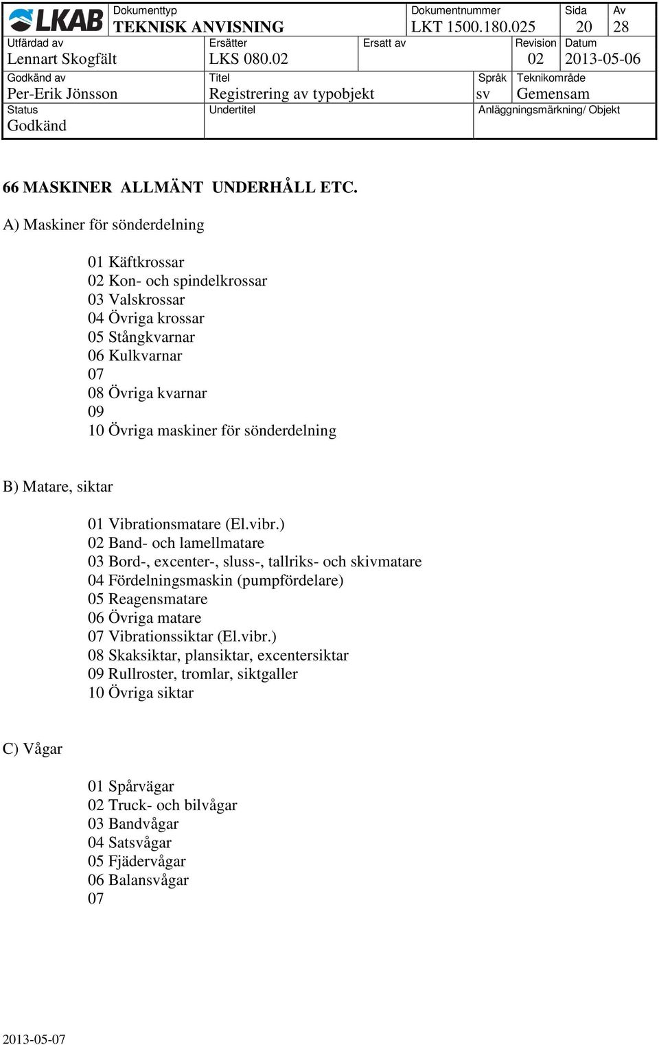 B) Matare, siktar 01 Vibrationsmatare (El.vibr.