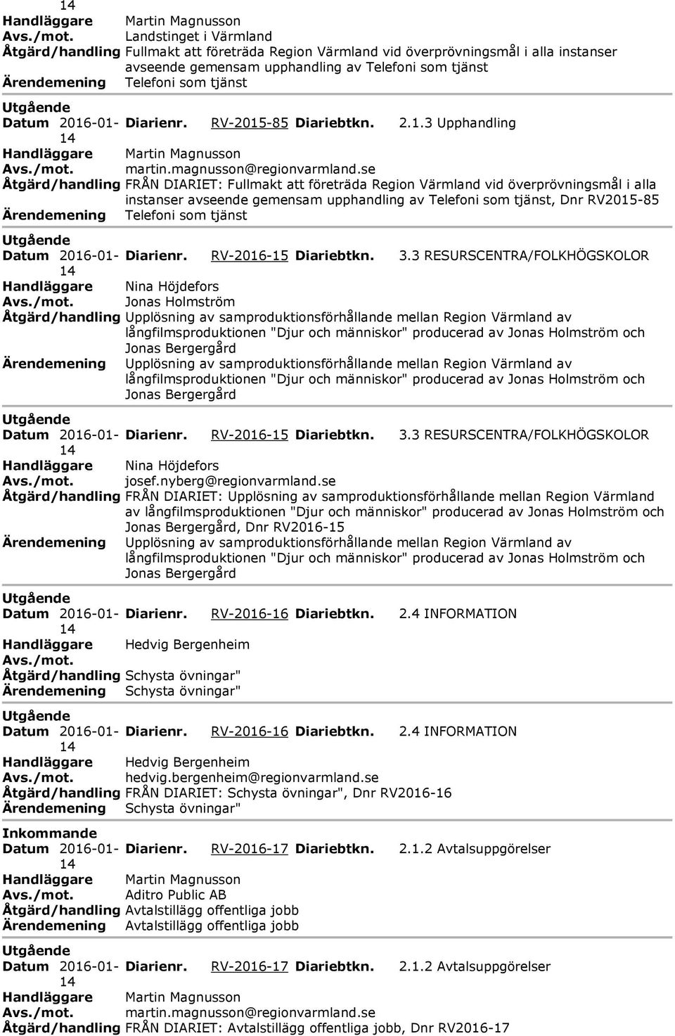 se Åtgärd/handling FRÅN DIARIET: Fullmakt att företräda Region Värmland vid överprövningsmål i alla instanser avseende gemensam upphandling av Telefoni som tjänst, Dnr RV2015-85 Ärendemening Telefoni