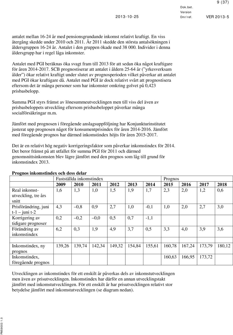 Antalet med PGI beräknas öka svagt fram till 2013 för att sedan öka något kraftigare för åren 2014-2017.