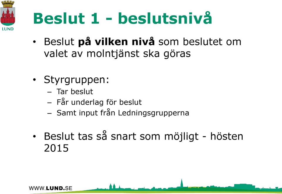 Tar beslut Får underlag för beslut Samt input från