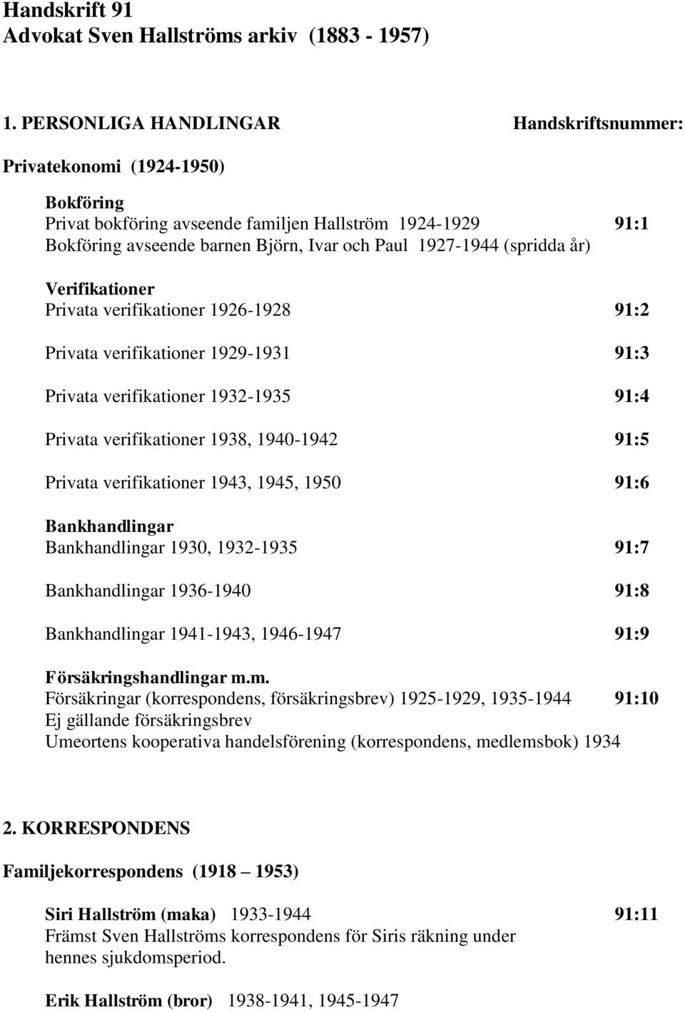 (spridda år) Verifikationer Privata verifikationer 1926-1928 91:2 Privata verifikationer 1929-1931 91:3 Privata verifikationer 1932-1935 91:4 Privata verifikationer 1938, 1940-1942 91:5 Privata