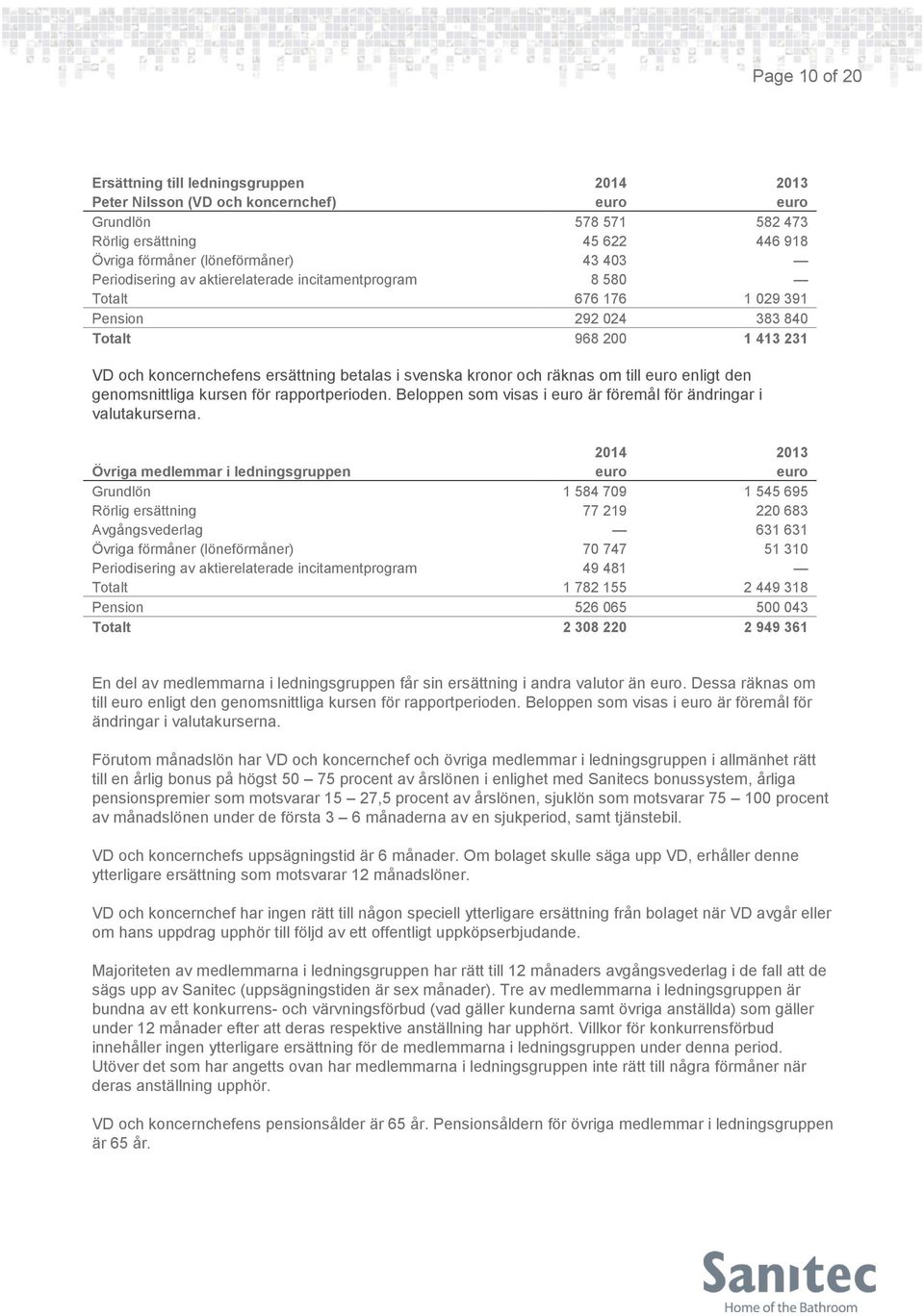 om till euro enligt den genomsnittliga kursen för rapportperioden. Beloppen som visas i euro är föremål för ändringar i valutakurserna.