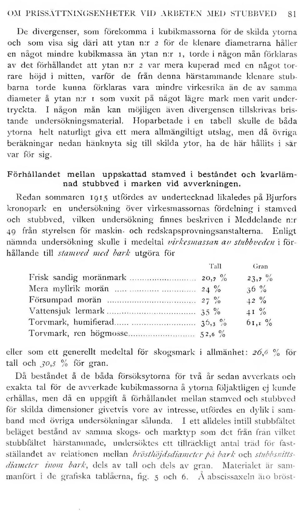 stubbarna torde kunna förklaras vara mindre virkesrika än de av samma diameter å ytan n:r i som vuxit pä något lägre mark men varit undertryckta.