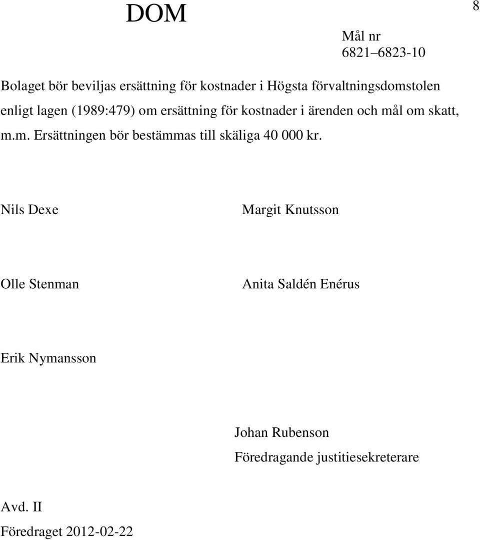 Nils Dexe Margit Knutsson Olle Stenman Anita Saldén Enérus Erik Nymansson Johan Rubenson