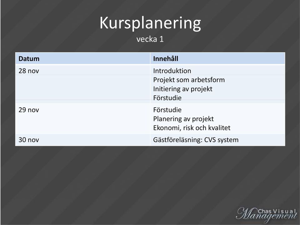 projekt Förstudie 29 nov Förstudie Planering av