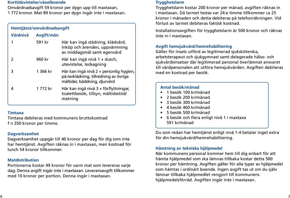 ledsagning 3 1 366 kr Här kan ingå nivå 2 + personlig hygien, på-/avklädning, tillredning av övriga måltider, bäddning, djurvård 4 1 772 kr Här kan ingå nivå 3 + förflyttningar, toalettbesök,