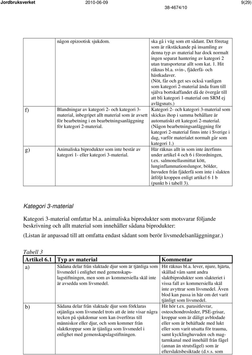 Det företag som är rikstäckande på insamling av denna typ av material har dock normalt ingen separat hantering av kategori 2 utan transporterar allt som kat. 1. Hit räknas bl.a. svin-, fjäderfä- och hästkadaver.