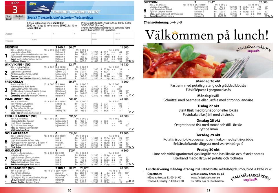 e Elfaksen - : --, : -- Tot: -- Mosippa e Moe Oin trömberg H R H 9/8 - /, g 8 Uppf: Rosén Lars, Rättvik trömberg H R Ro /8 - /, 9 Äg: tall Larrj HB, Rättvik Eriksson Bs /9 - / 8 8,8 g Mblå, gulf.