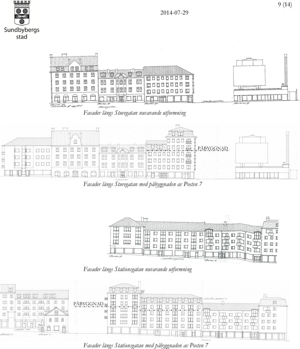 Posten 7 Fasader längs Stationsgatan nuvarande utformning