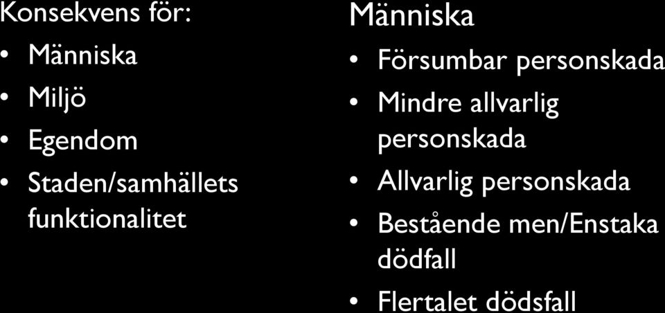 Försumbar personskada Mindre allvarlig personskada