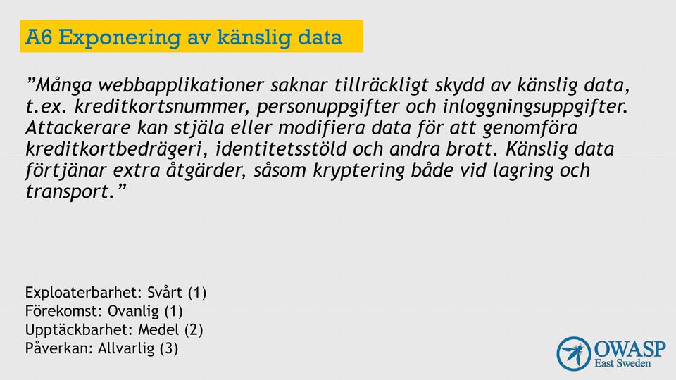 Attackerare kan stjäla eller modifiera data för att genomföra kreditkortbedrägeri, identitetsstöld och andra brott.