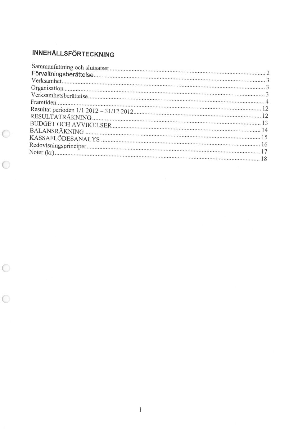 KASSAFLÖDESANALYS 16 Redovisningsprinciper 17 Noter (kr) 18 BUDGET OCH