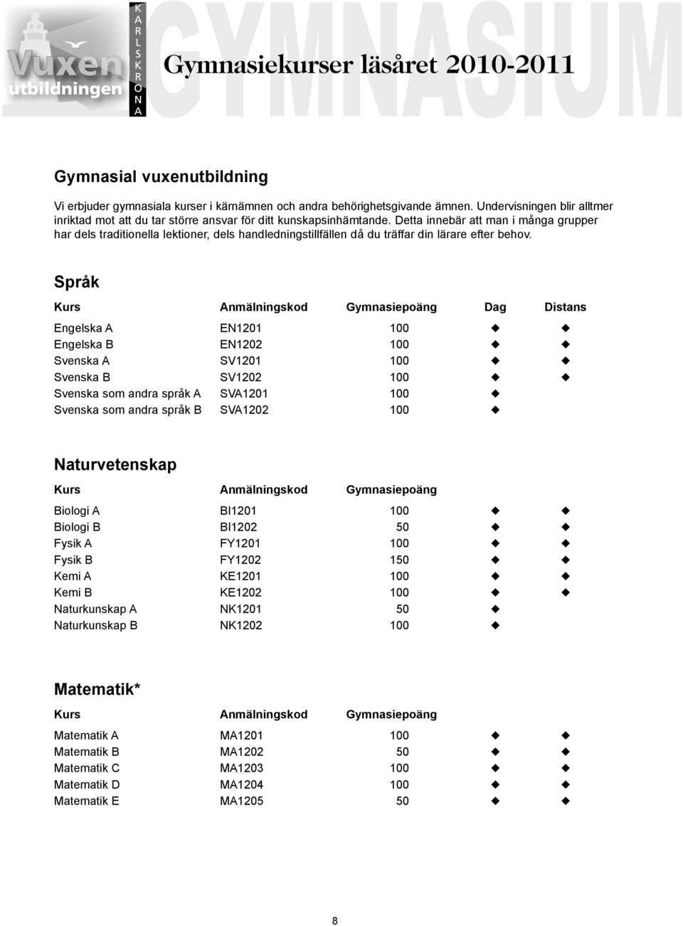 Detta innebär att man i många grupper har dels traditionella lektioner, dels handledningstillfällen då du träffar din lärare efter behov.