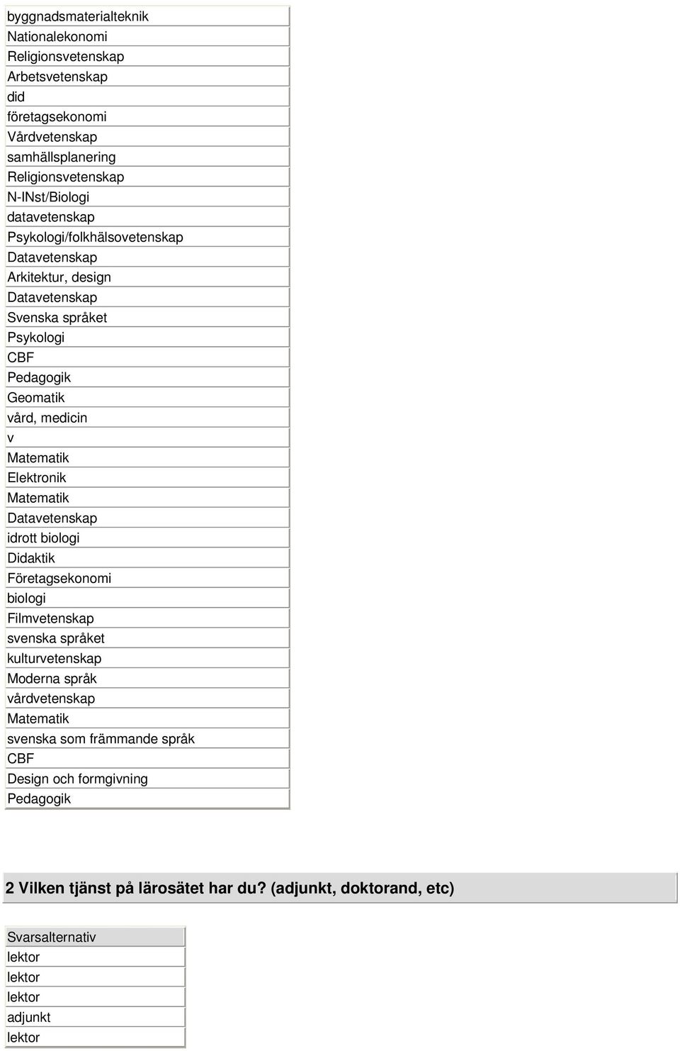 Geomatik vård, medicin v Matematik Elektronik Matematik Datavetenskap idrott biologi Didaktik Företagsekonomi biologi Filmvetenskap svenska språket