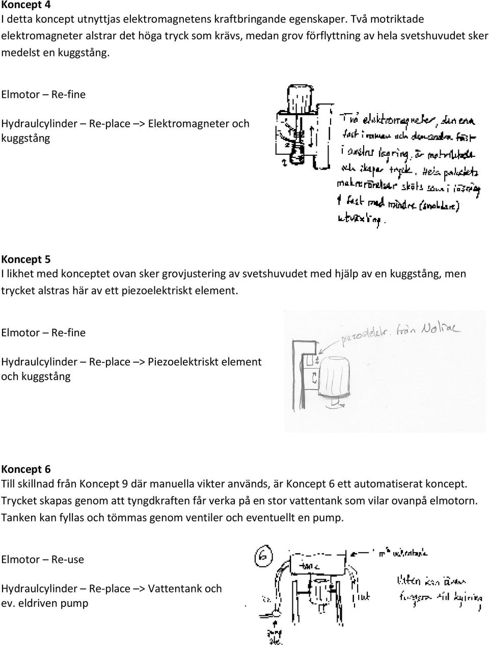 Hydraulcylinder Re-place > Elektromagneter och kuggstång Koncept 5 I likhet med konceptet ovan sker grovjustering av svetshuvudet med hjälp av en kuggstång, men trycket alstras här av ett