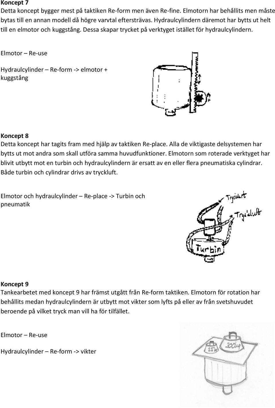 Elmotor Re-use Hydraulcylinder Re-form -> elmotor + kuggstång Koncept 8 Detta koncept har tagits fram med hjälp av taktiken Re-place.