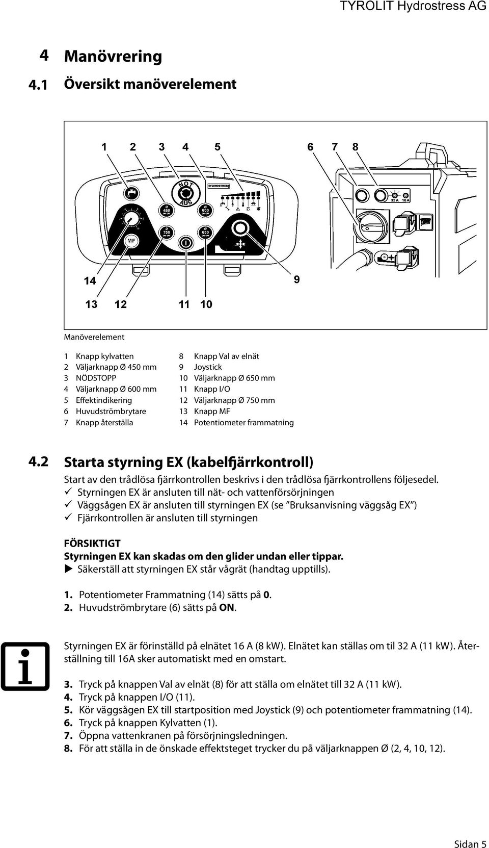 2 Starta styrning EX (kabelfjärrkontroll) Start av den trådlösa fjärrkontrollen beskrivs i den trådlösa fjärrkontrollens följesedel.