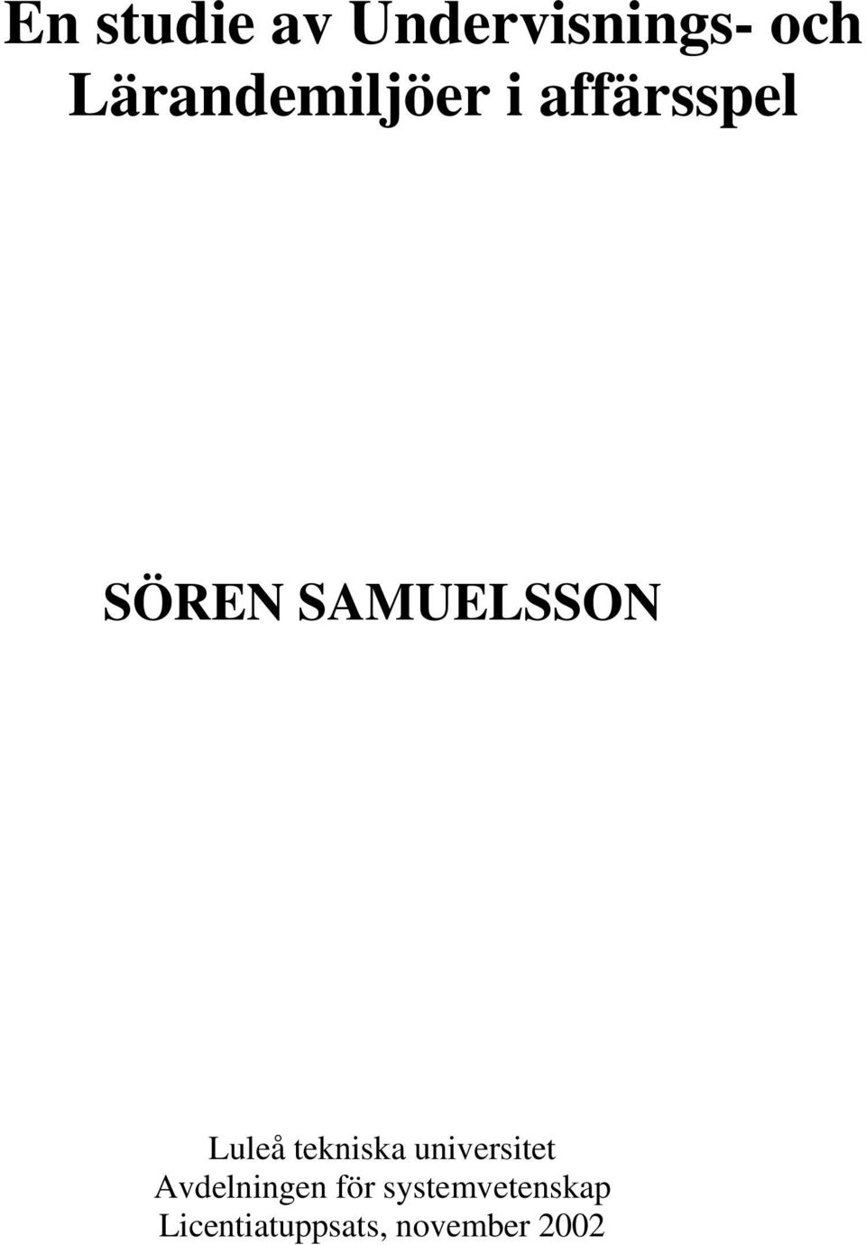 SAMUELSSON Luleå tekniska universitet