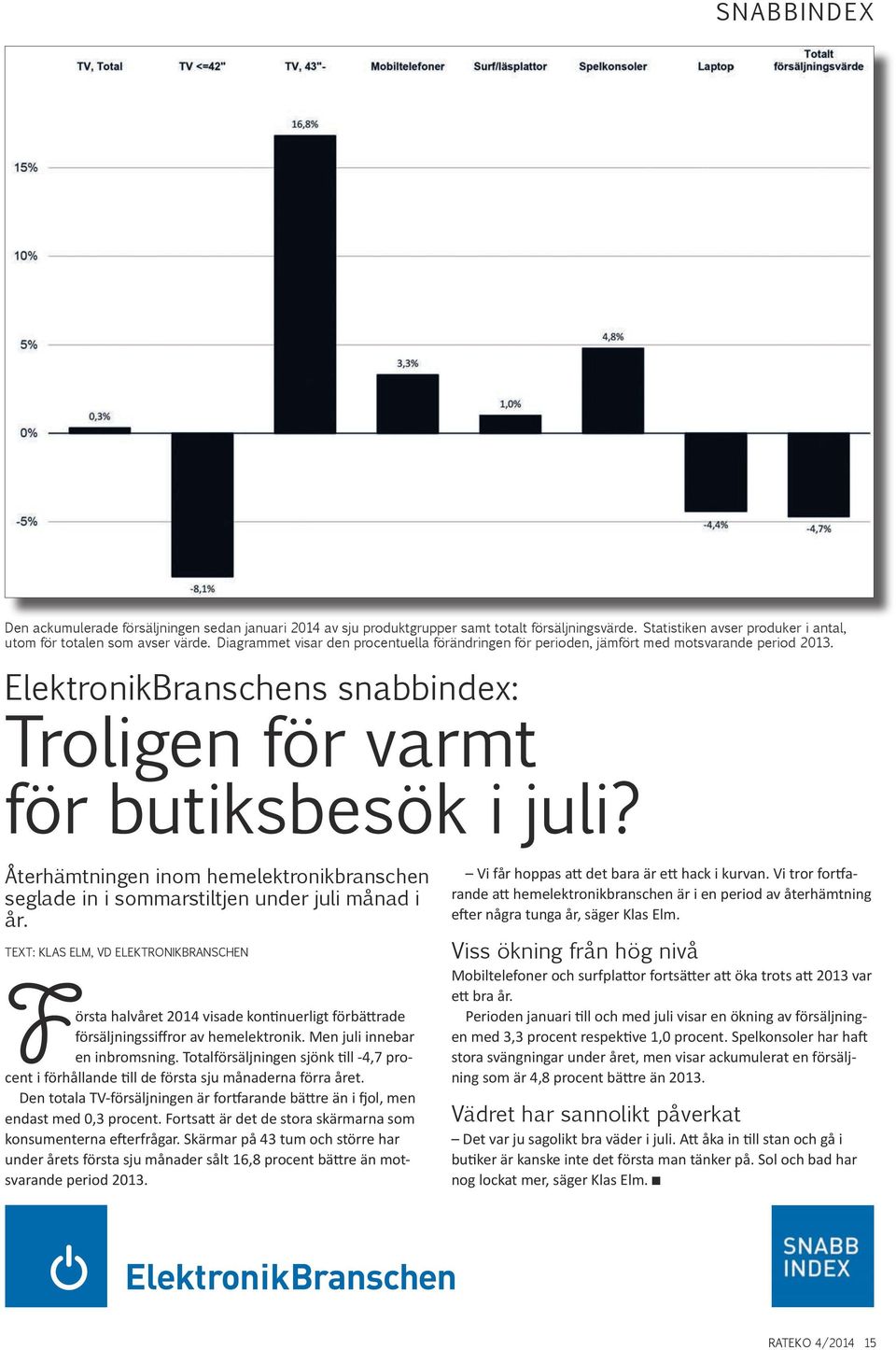 Återhämtningen inom hemelektronikbranschen seglade in i sommarstiltjen under juli månad i år.