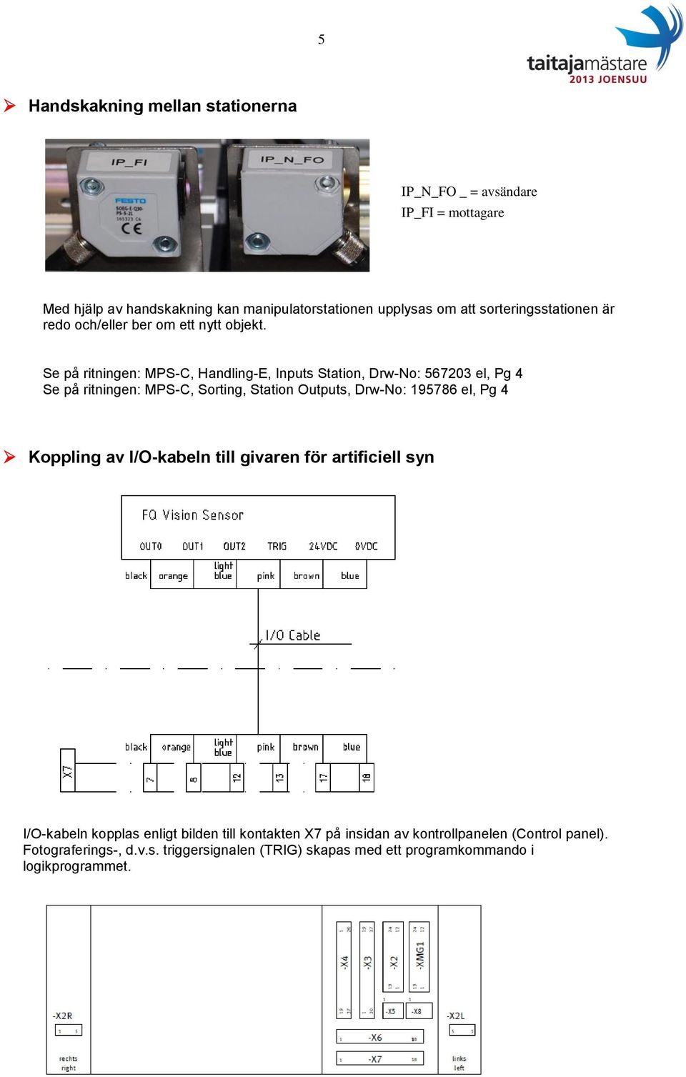 Se på ritningen: MPS-C, Handling-E, Inputs Station, Drw-No: 567203 el, Pg 4 Se på ritningen: MPS-C, Sorting, Station Outputs, Drw-No: 195786 el, Pg 4