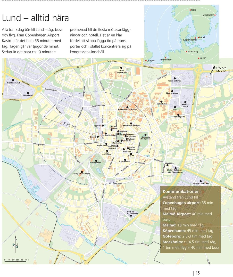 Sedan är det bara ca 10 minuters Lund Köpenhamn Hamburg London Berlin Amsterdam ESS och Max IV Hotel Djingis Khan Ideon Gateway Ibis Hotel Lund Ideons gästeri Nova Lund Vattenhallen Medicon Village