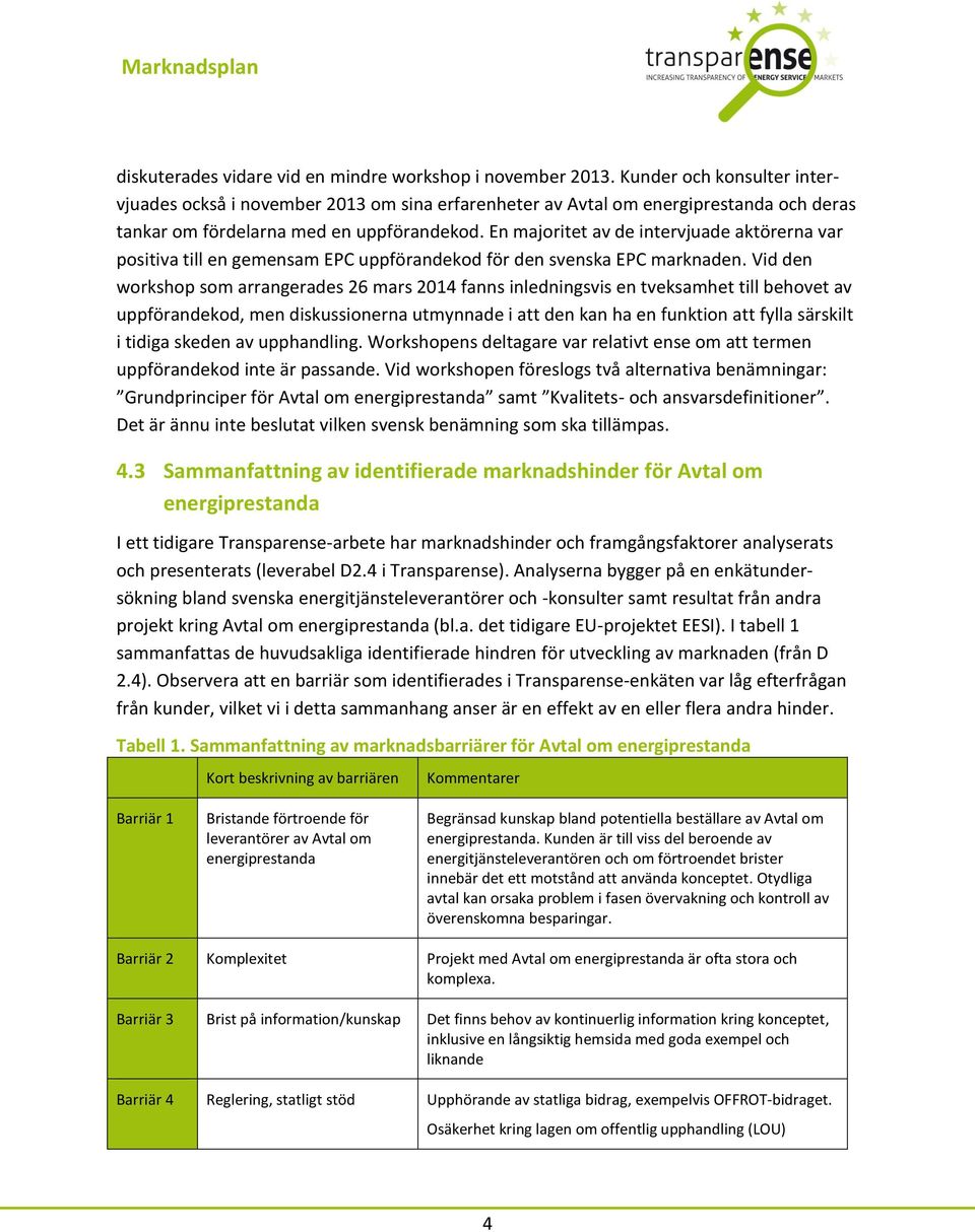 En majoritet av de intervjuade aktörerna var positiva till en gemensam EPC uppförandekod för den svenska EPC marknaden.