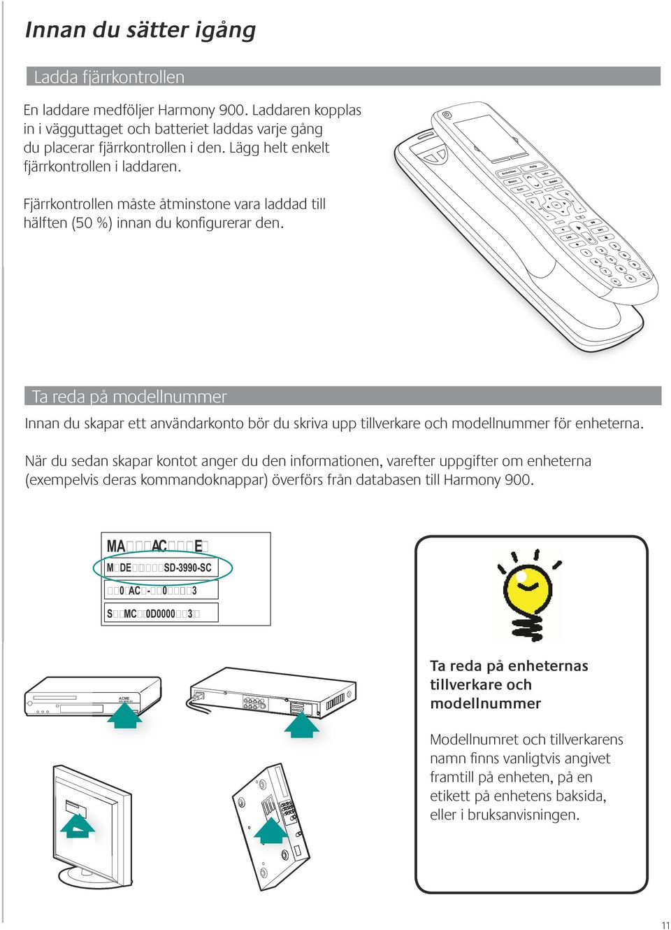 * Ta reda på modellnummer Innan du skapar ett användarkonto bör du skriva upp tillverkare och modellnummer för enheterna.