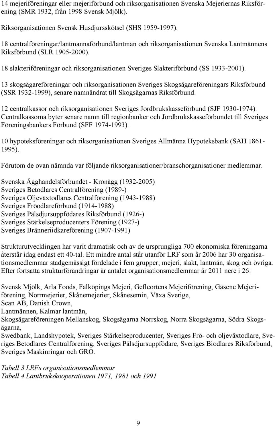 18 slakteriföreningar och riksorganisationen Sveriges Slakteriförbund (SS 1933-2001).