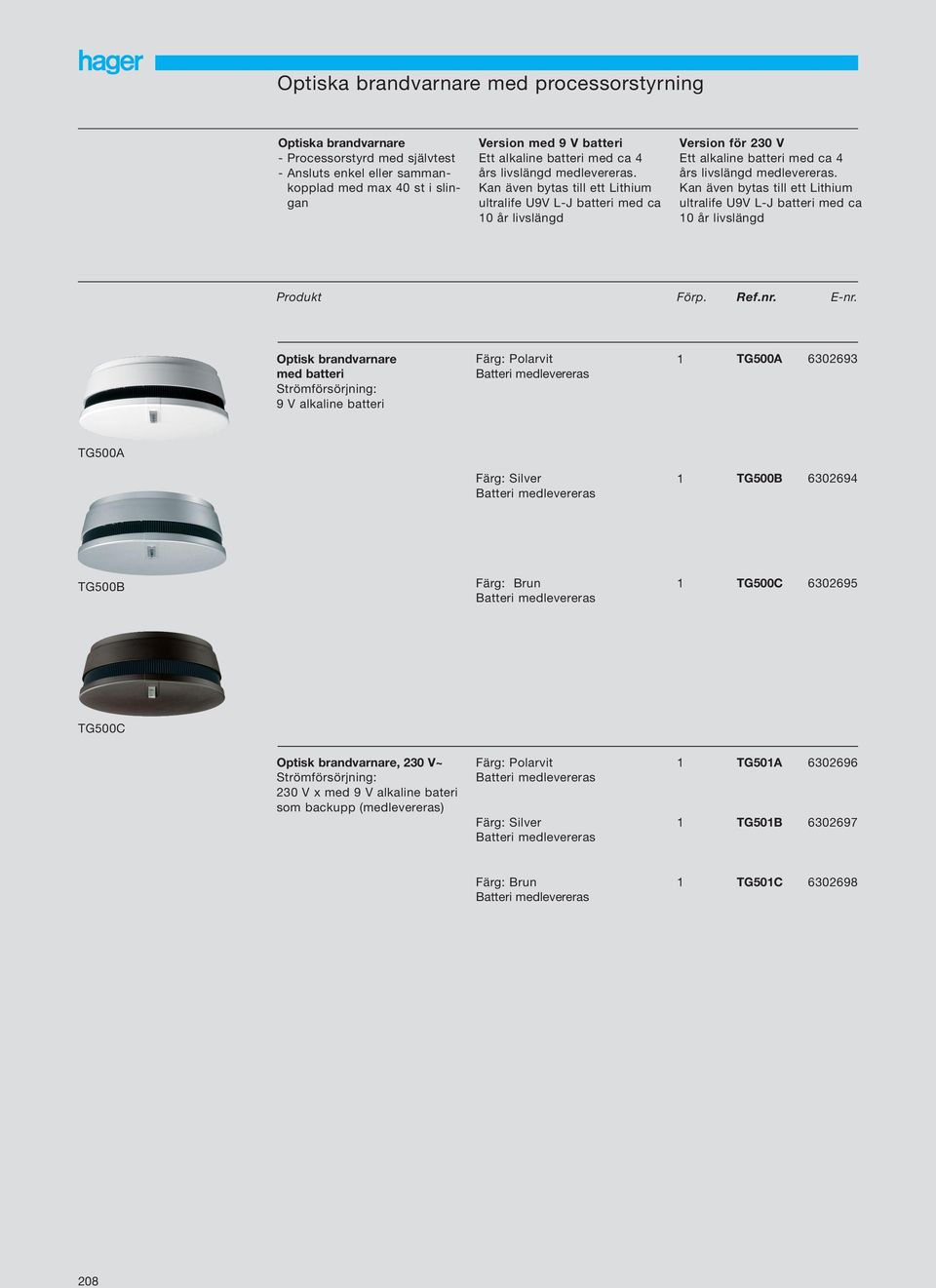 Kan även bytas till ett Lithium ultralife U9V L-J batteri med ca 0 år livslängd Produkt Förp. Ref.nr. E-nr.