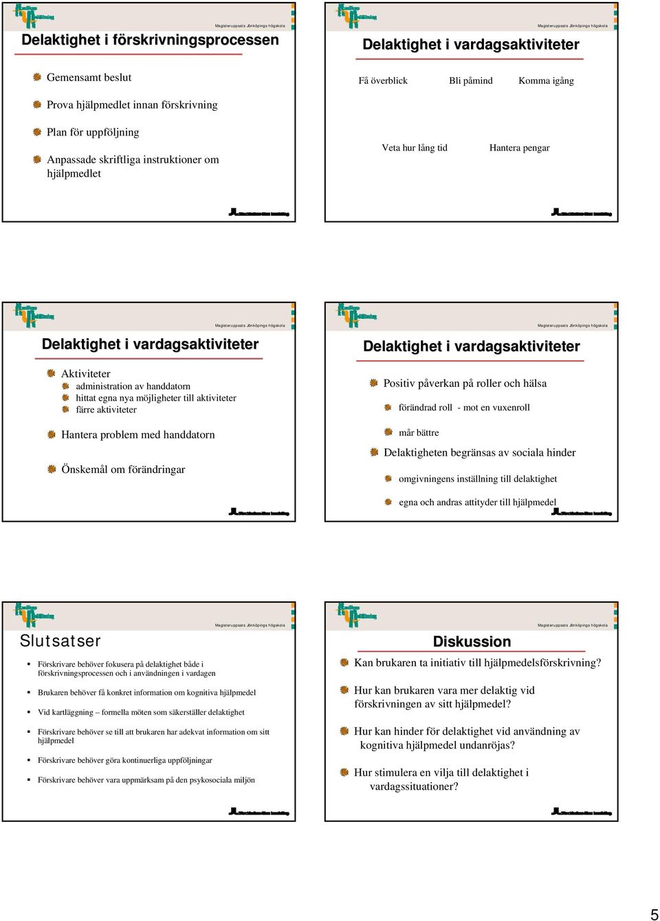 aktiviteter Hantera problem med handdatorn Önskemål om förändringar Delaktighet i vardagsaktiviteter Positiv påverkan på roller och hälsa förändrad roll - mot en vuxenroll mår bättre Delaktigheten