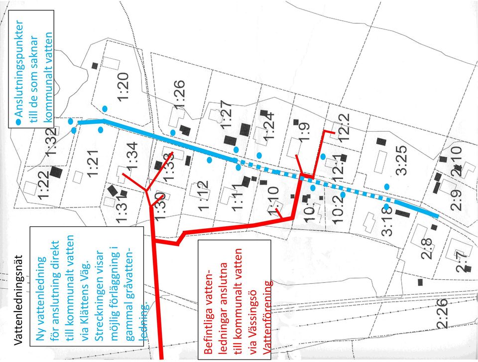Streckningen visar möjlig förläggning i gammal gråvattenledning.