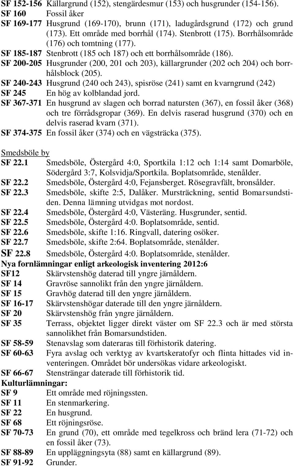 SF 200-205 Husgrunder (200, 201 och 203), källargrunder (202 och 204) och borrhålsblock (205).