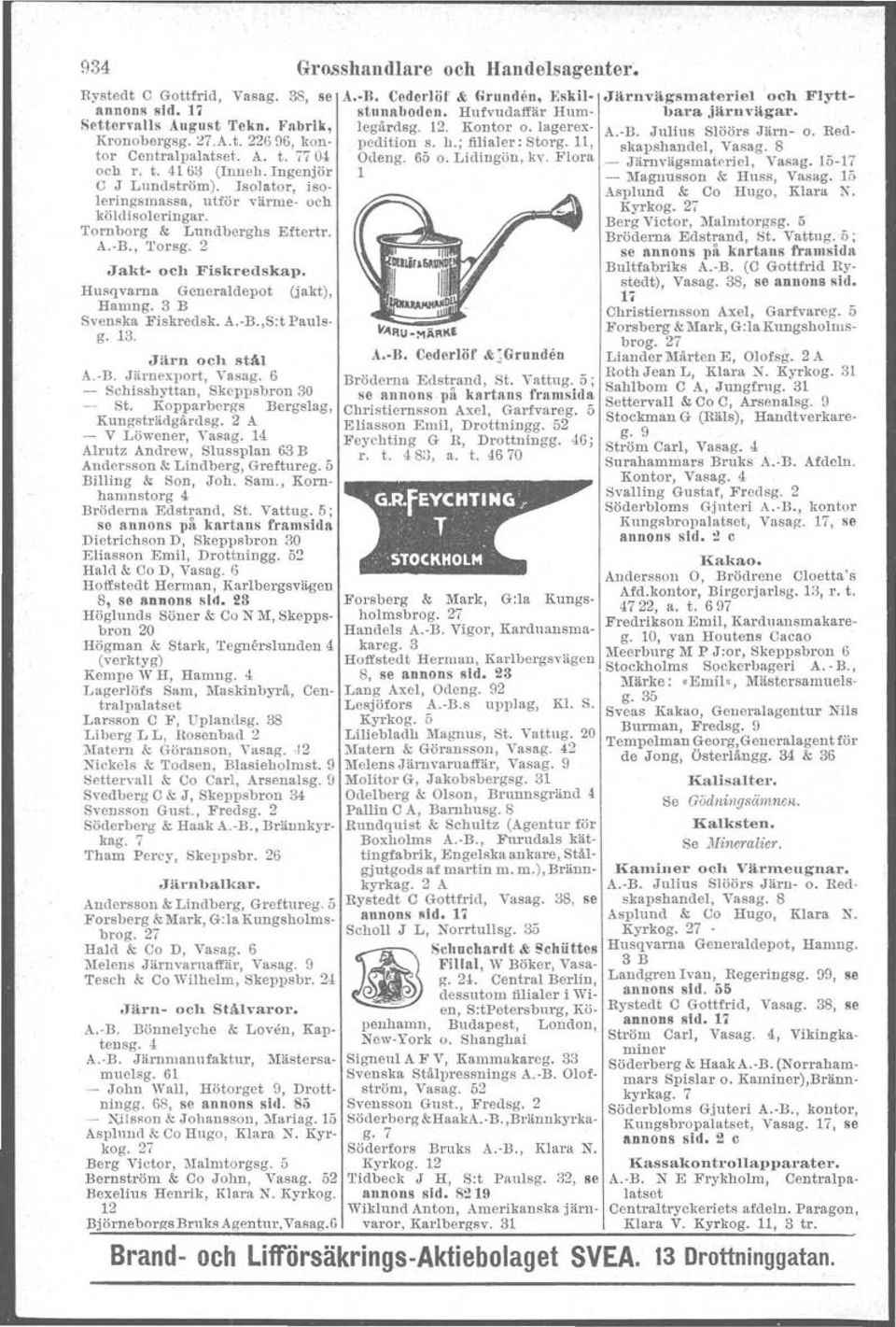 13. Järn och stål A. n. Jäl'nexport, Vasag. 6 - Schisshyttan, Skeppsbron 30 St. Kopparbergs Bergslag, Kungsträdgårdsg. 2 A - V Löwener, Vasag.