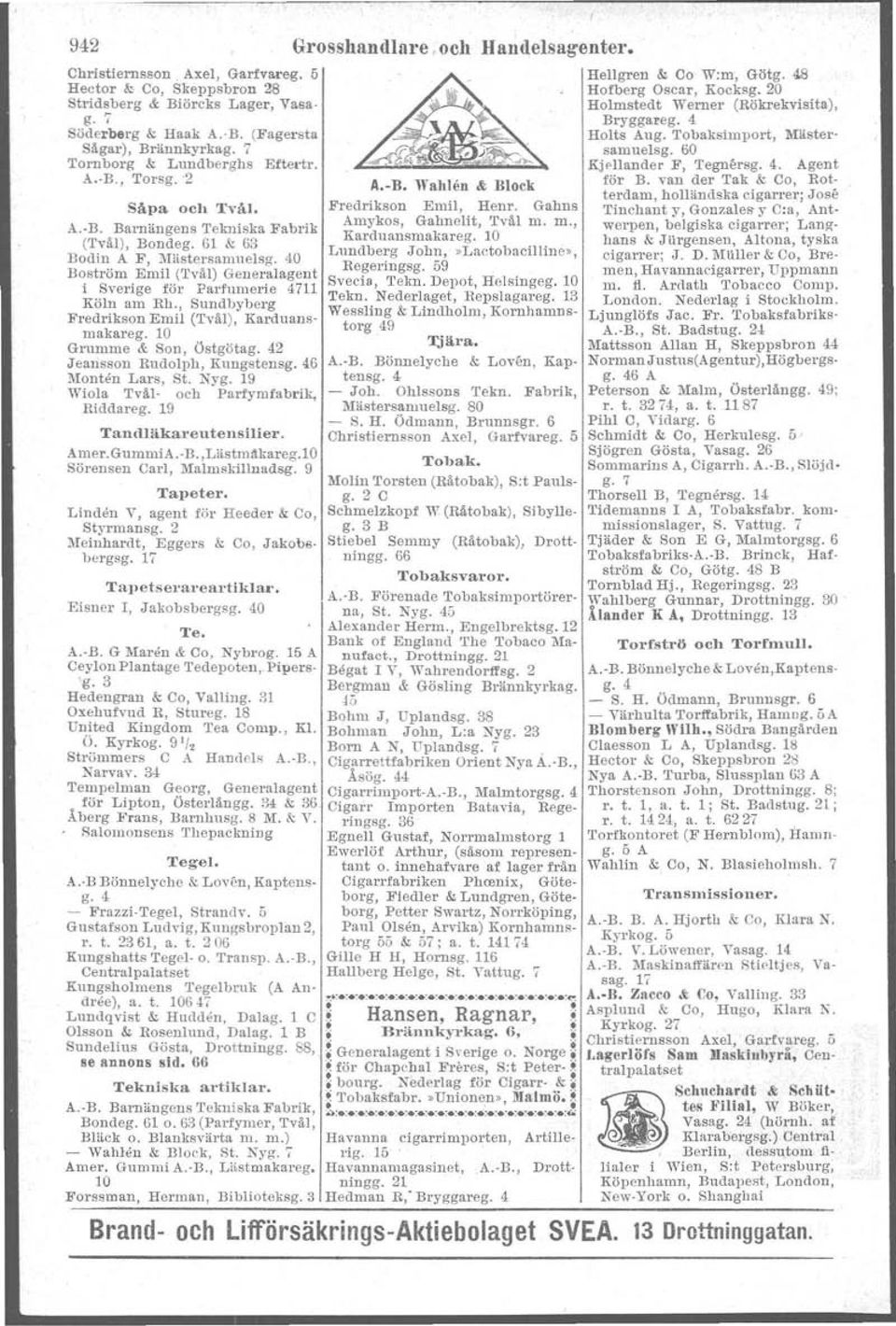 10 (Tväl), Bondeg. 61 & 63 hans & Jtirgenseu l Altona, tyska Lundberg John,»Lnctobacil line», Rodin A F, Mästersamuelsg. 0 cigarrer; J. D. l\'iiiller & Co, Bremen, Havannacigarrer, Uppmann Regeringsg.