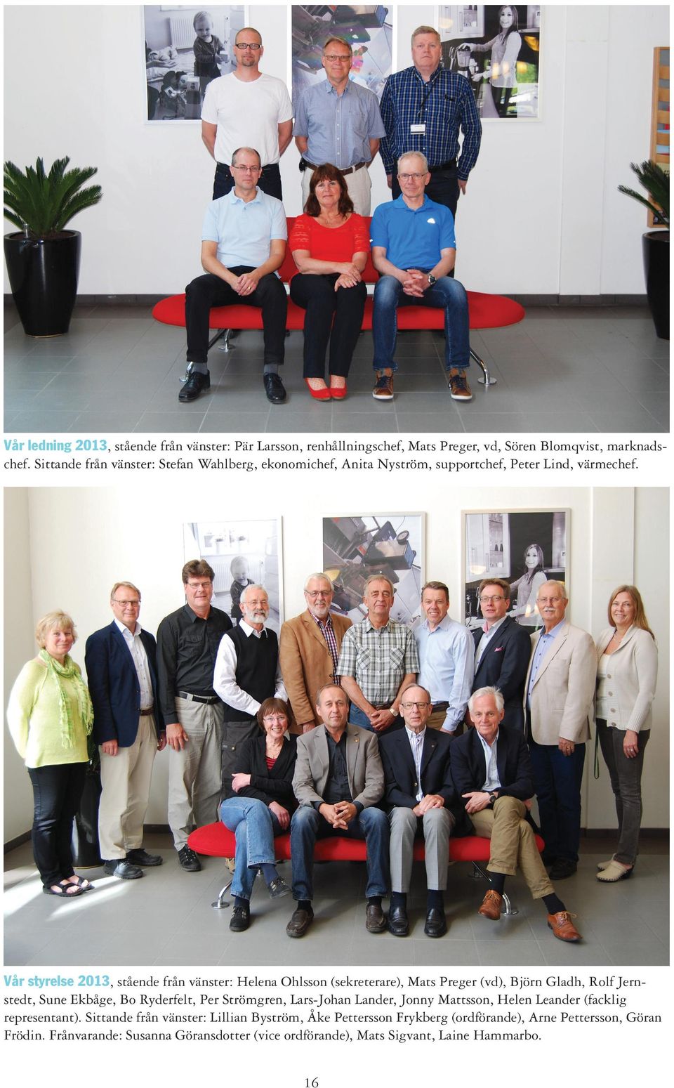 Vår styrelse 2013, stående från vänster: Helena Ohlsson (sekreterare), Mats Preger (vd), Björn Gladh, Rolf Jernstedt, Sune Ekbåge, Bo Ryderfelt, Per Strömgren,
