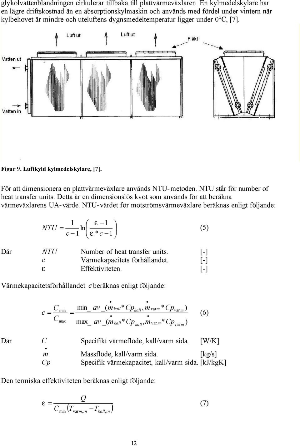 Figur 9. Luftkyld kylmedelskylare, [7]. För att dimensionera en plattvärmeväxlare används NTU-metoden. NTU står för number of heat transfer units.